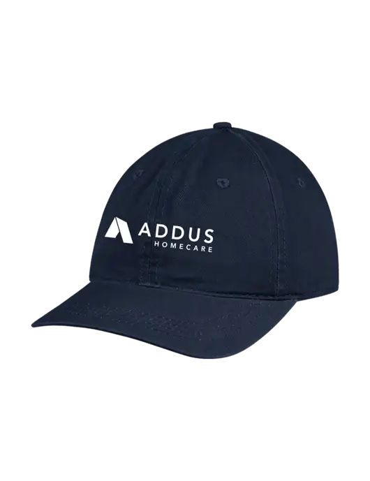 Garment Washed Unstructured Twill Navy Cap w/Addus HomeCare Logo