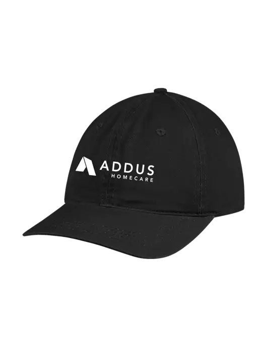 Garment Washed Unstructured Twill Black Cap w/Addus HomeCare Logo