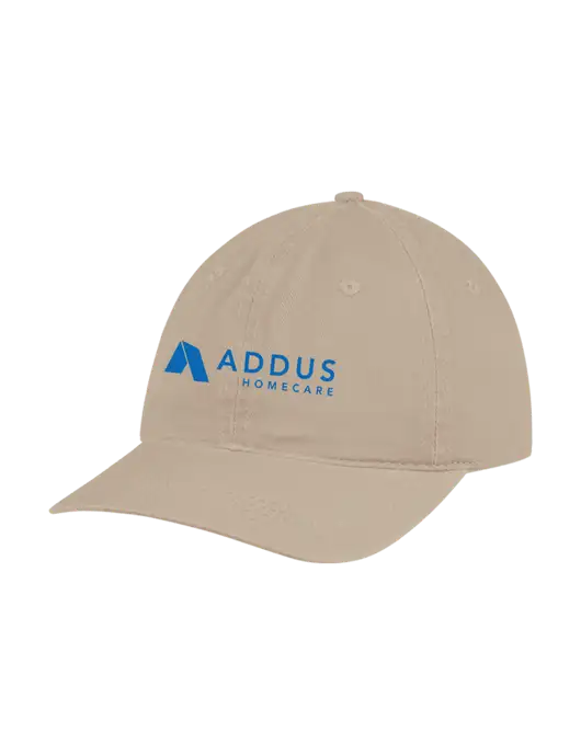 Garment Washed Unstructured Twill Tan Cap w/Addus HomeCare Logo