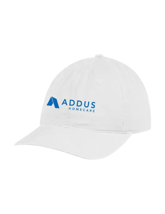 Garment Washed Unstructured Twill White Cap w/Addus HomeCare Logo