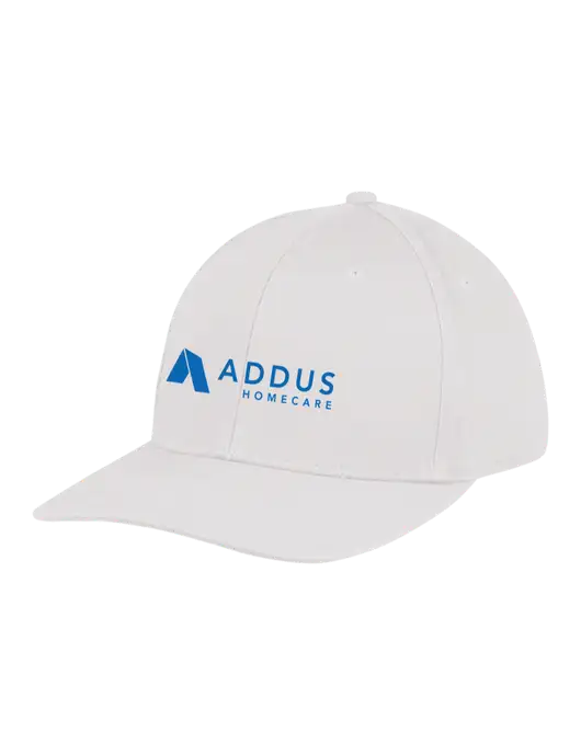 Premium Modern Structured Twill White Snapback Cap w/Addus HomeCare Logo