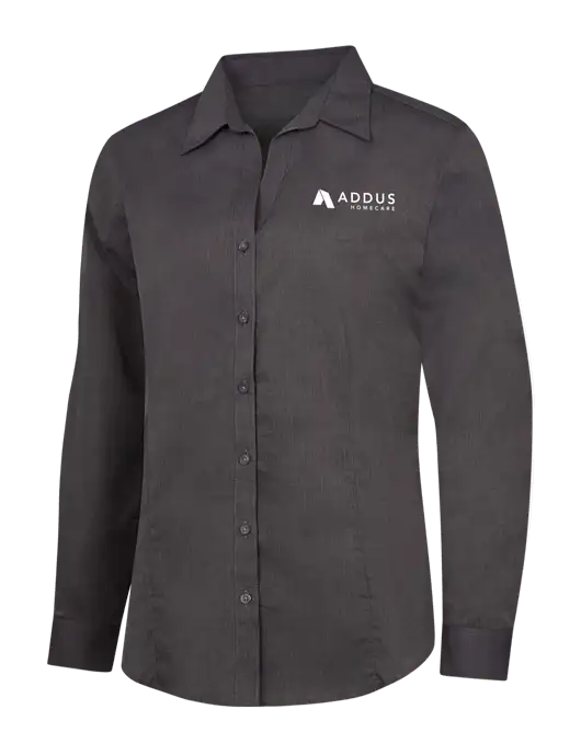 Womens Soft Black Crosshatch Easy Care Shirt w/Addus HomeCare Logo