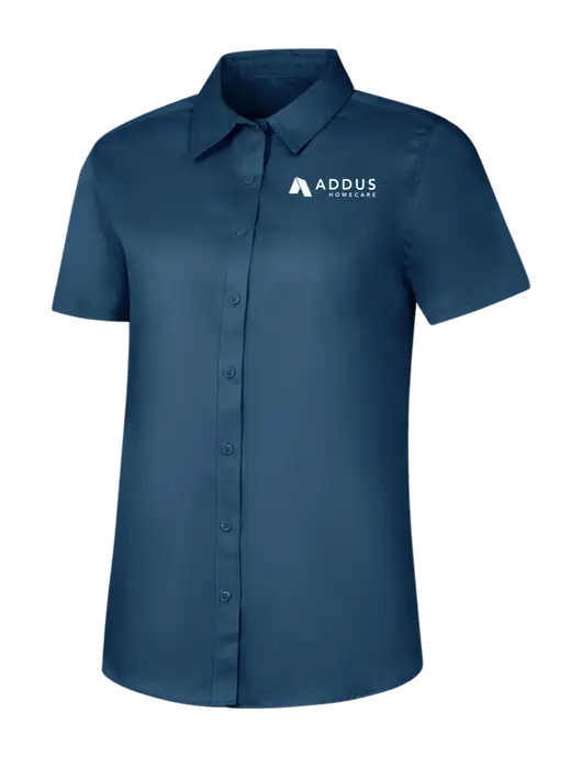 Womens Light Navy Short Sleeve Superpro React Twill Shirt w/Addus HomeCare Logo