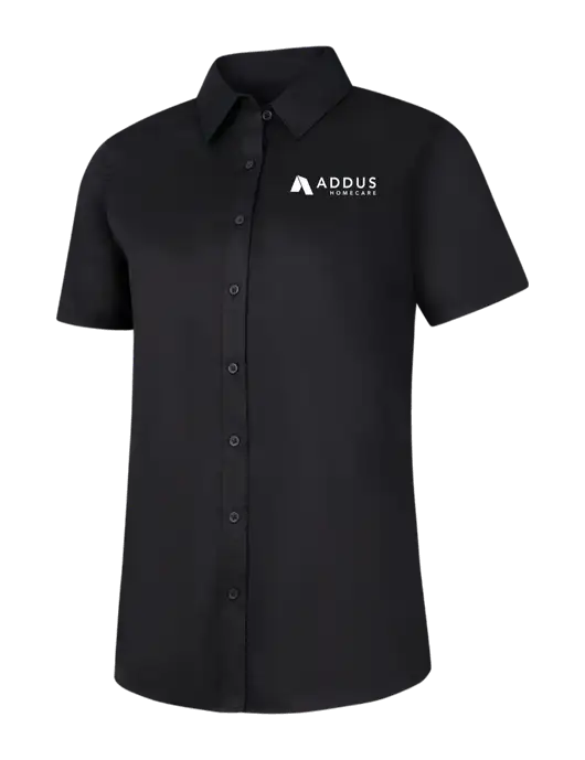 Womens Black Short Sleeve Superpro React Twill Shirt w/Addus HomeCare Logo