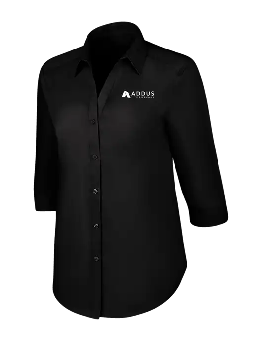Womens Black 3/4 Sleeve Carefree Poplin Shirt w/Addus HomeCare Logo