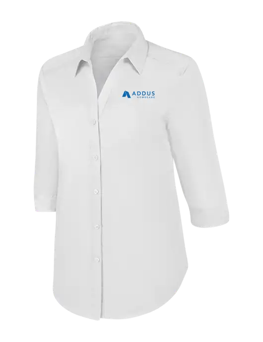 Womens White 3/4 Sleeve Carefree Poplin Shirt w/Addus HomeCare Logo