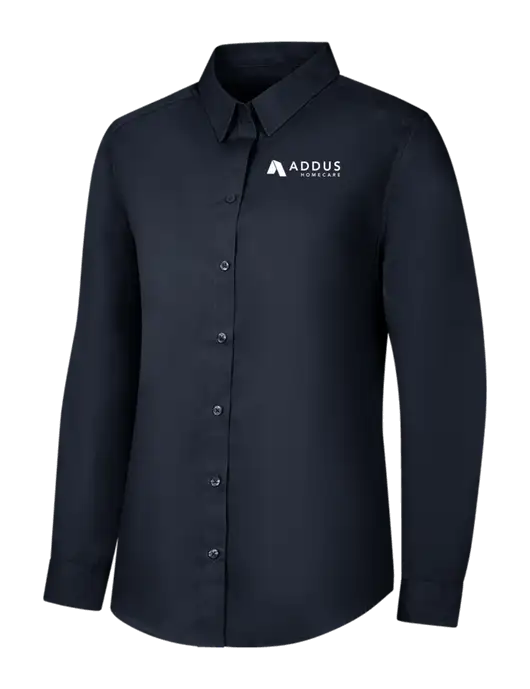 Womens River Blue Navy Long Sleeve Carefree Poplin Shirt w/Addus HomeCare Logo