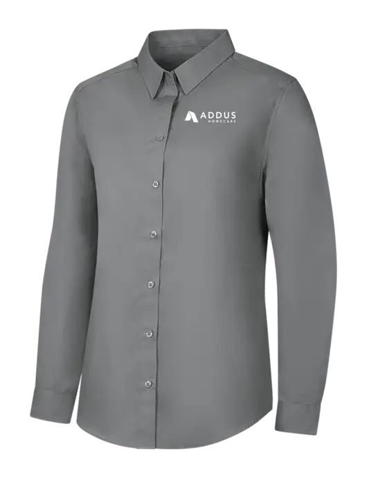 Womens Medium Grey Long Sleeve Carefree Poplin Shirt w/Addus HomeCare Logo