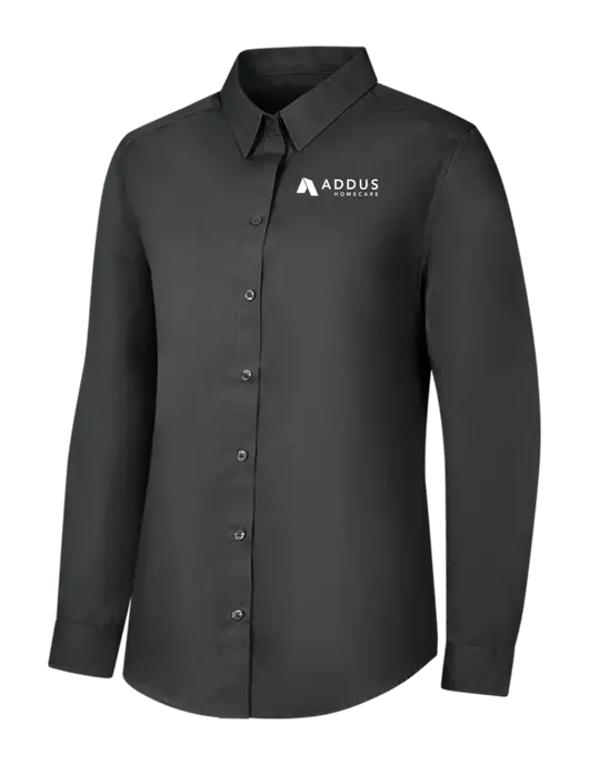 Womens Dark Grey Long Sleeve Carefree Poplin Shirt w/Addus HomeCare Logo