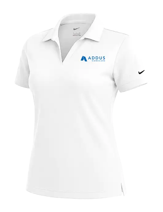 NIKE White Womens Dri-Fit Micro Pique Polo w/Addus HomeCare Logo