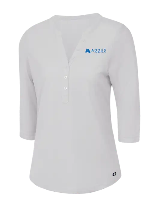 OGIO Bright White Jewel Henley w/Addus HomeCare Logo