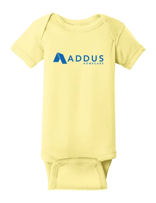 Rabbit Skins Banana Infant Short Sleeve Baby Rib Bodysuit w/Addus HomeCare Logo
