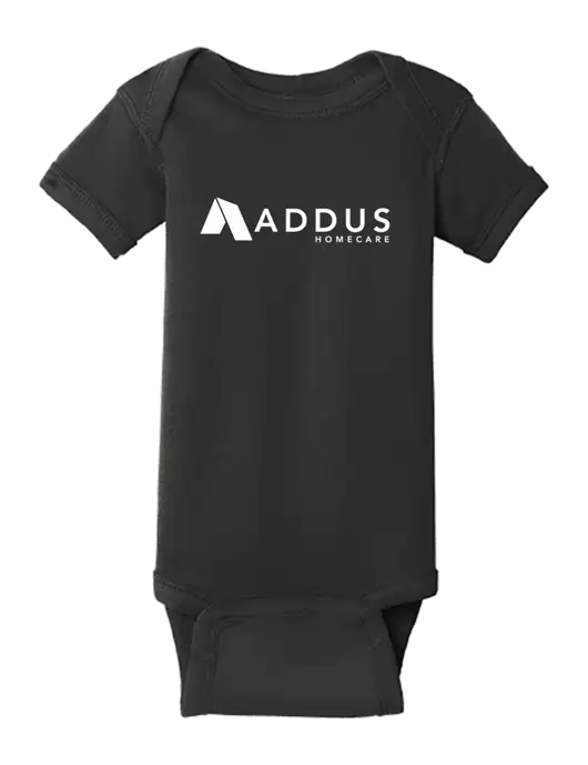 Rabbit Skins Black Infant Short Sleeve Baby Rib Bodysuit w/Addus HomeCare Logo