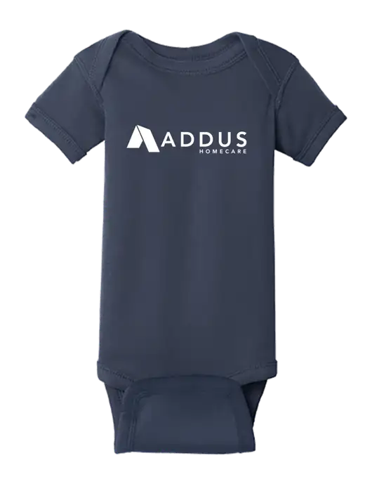 Rabbit Skins Navy Infant Short Sleeve Baby Rib Bodysuit w/Addus HomeCare Logo