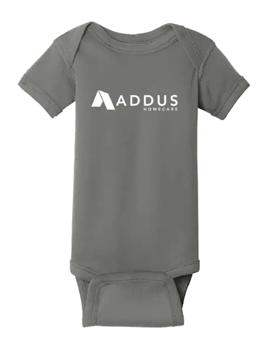 Rabbit Skins Charcoal Infant Short Sleeve Baby Rib Bodysuit w/Addus HomeCare Logo