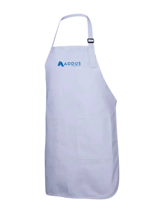 Full-Length White Apron With Pockets w/Addus HomeCare Logo