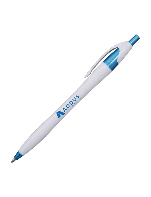 Novella White/Blue Shimmer Pen - Blue Ink w/Addus HomeCare Logo