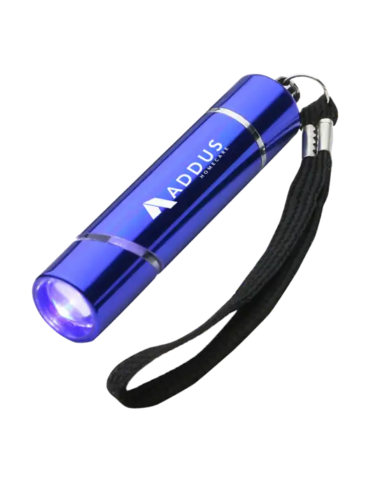 Blue Aluminum Scope LED Flashlight w/Addus HomeCare Logo