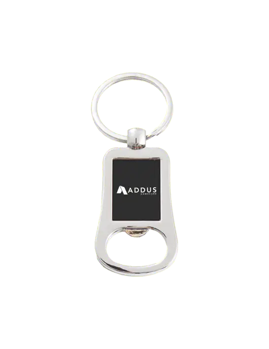 Silver & Black Bottle Opener Keychain w/Addus HomeCare Logo