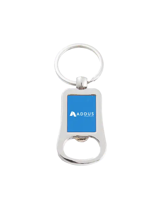 Silver & Blue Bottle Opener Keychain w/Addus HomeCare Logo