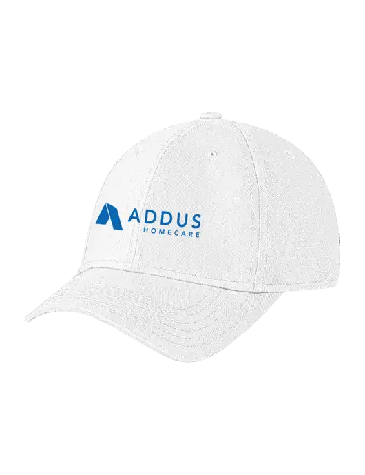 White Structured Soft Snap Closure Hook & Loop Cap w/Addus HomeCare Logo