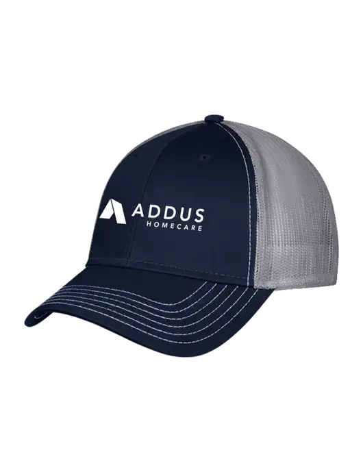 Navy & Grey Mesh Trucker Cap Snap Back w/Addus HomeCare Logo