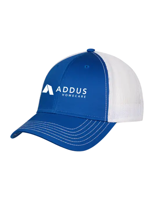 Royal & White Mesh Trucker Cap Snap Back w/Addus HomeCare Logo