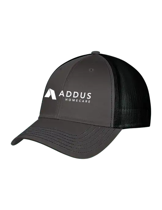 Charcoal & Black Mesh Trucker Cap Snap Back w/Addus HomeCare Logo