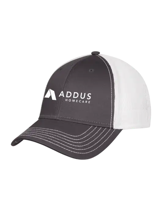 Dark Grey/White Mesh Trucker Cap Snap Back w/Addus HomeCare Logo