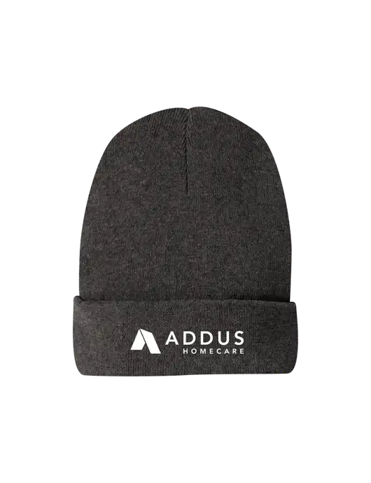 Recycled Charcoal Heather Beanie w/Addus HomeCare Logo