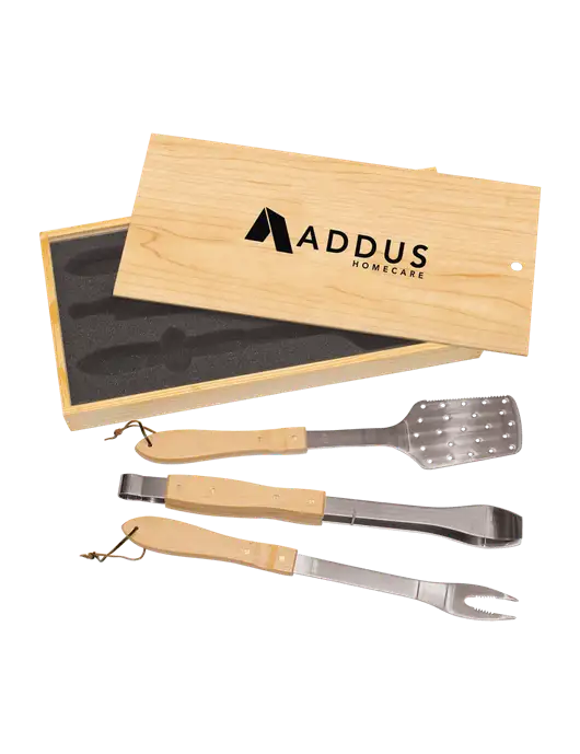 Wood BBQ Gift Set w/Addus HomeCare Logo