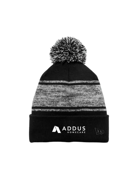 New Era Black/Charcoal Knit Chilled Pom Beanie w/Addus HomeCare Logo