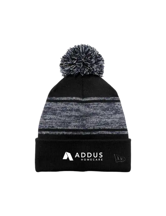 New Era Black/Navy Knit Chilled Pom Beanie w/Addus HomeCare Logo