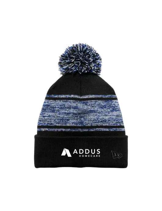 New Era Black/Royal Knit Chilled Pom Beanie w/Addus HomeCare Logo