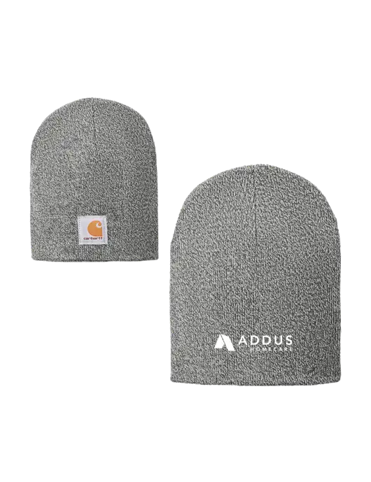 Carhartt Medium Grey Heather Acrylic Knit Hat w/Addus HomeCare Logo