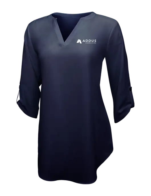 Navy Womens 3/4 Sleeve Tunic Blouse w/Addus HomeCare Logo