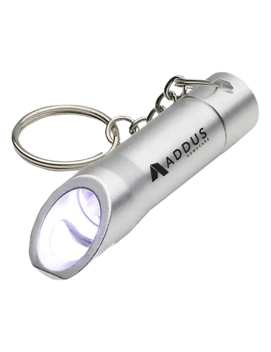 Silver Pocket LED Flashlight with Bottle Opener & Keychain w/Addus HomeCare Logo