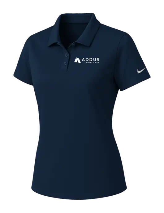 Nike Womens Navy Dry Essential Solid Polo w/Addus HomeCare Logo