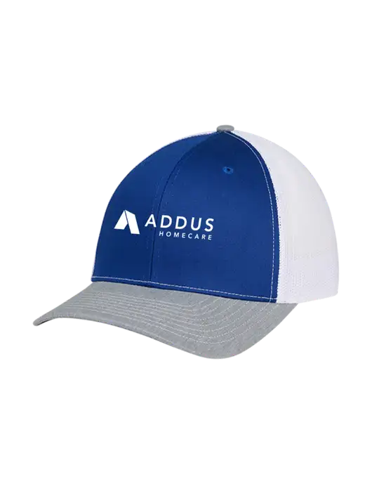 Richardson Adjustable Snapback Original 112 Trucker Cap Royal/HeatherGrey/White Mesh w/Addus HomeCare Logo