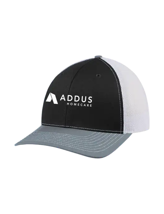 Richardson Adjustable Snapback Original 112 Trucker Cap Black/Light Heather Grey/White Mesh w/Addus HomeCare Logo