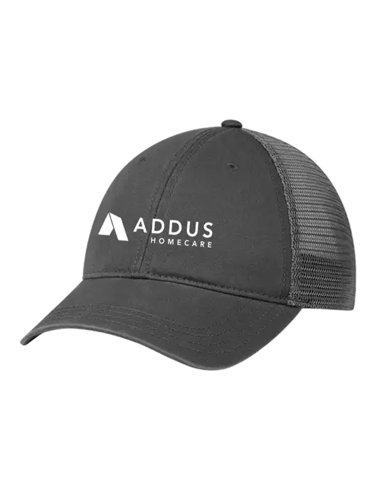 Richardson 111 Garment Washed Trucker Cap Charcoal w/Charcoal Mesh w/Addus HomeCare Logo