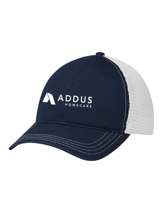 Richardson 111 Garment Washed Trucker Cap Navy w/White Mesh w/Addus HomeCare Logo