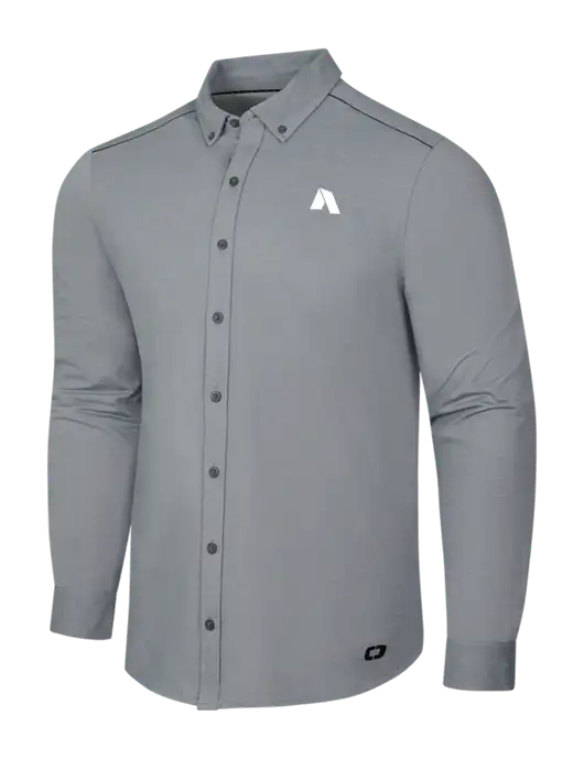 OGIO Medium Grey Heather Modern Code Stretch Button-Up Shirt w/Shelter Icon Logo