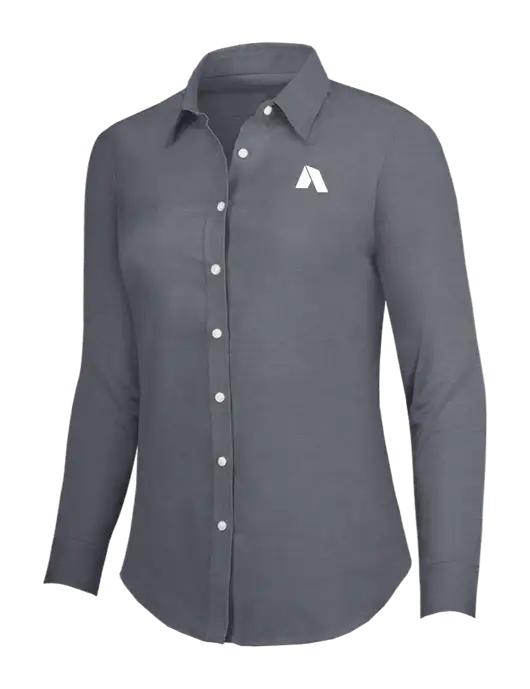 Dark Grey Womens SuperPro Oxford Shirt w/Shelter Icon Logo