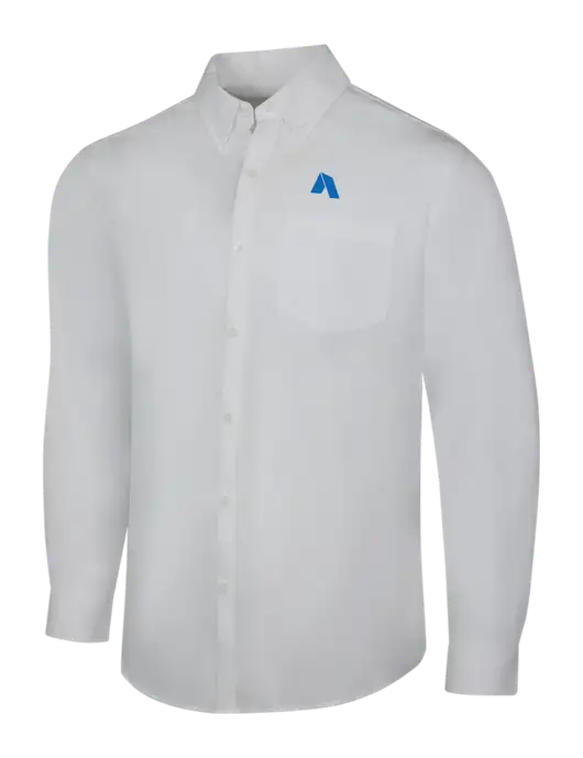 White Long Sleeve Carefree Poplin Shirt w/Shelter Icon Logo