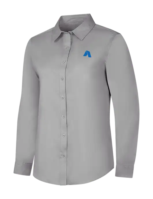 Light Grey Womens Long Sleeve Superpro React Twill Shirt w/Shelter Icon Logo