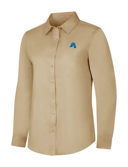 Dark Tan Womens Long Sleeve Superpro React Twill Shirt w/Shelter Icon Logo