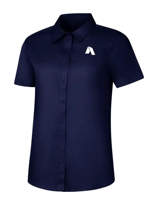 Womens Navy Short Sleeve Superpro React Twill Shirt w/Shelter Icon Logo
