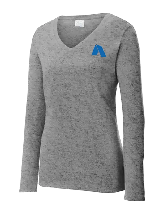 Womens  V-Neck Ring Spun Grey Heather 4.5 oz Long Sleeve T-Shirt w/Shelter Icon Logo