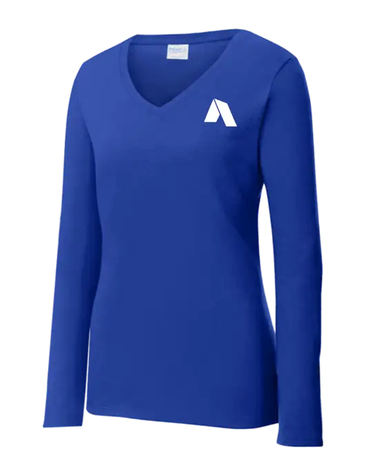 Womens  V-Neck Ring Spun Royal 4.5 oz Long Sleeve T-Shirt w/Shelter Icon Logo